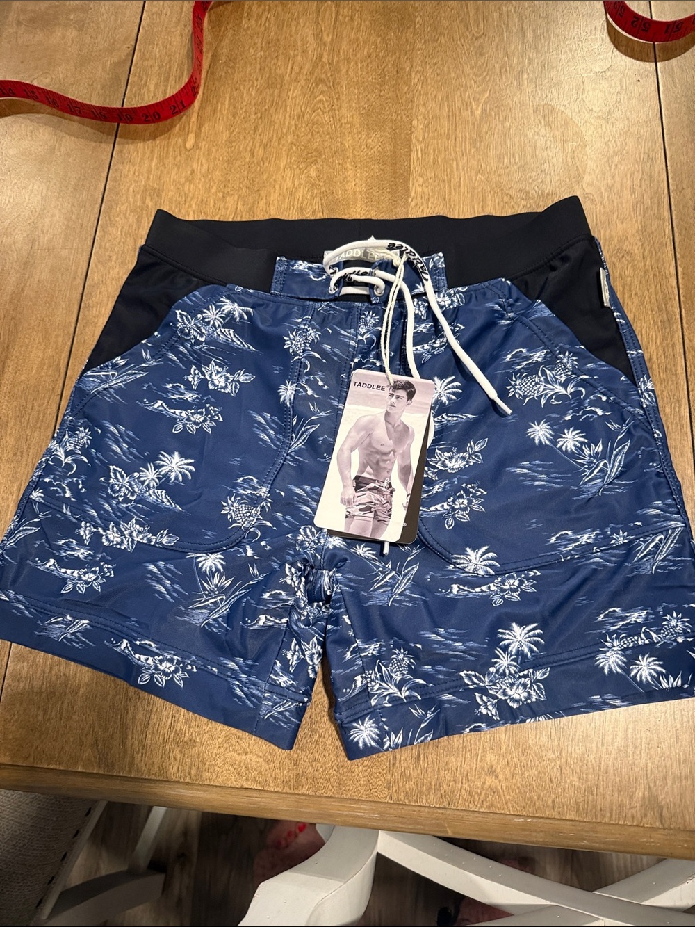 Taddlee Men's Navy Floral Swim Hybrids with Drawstring Waist